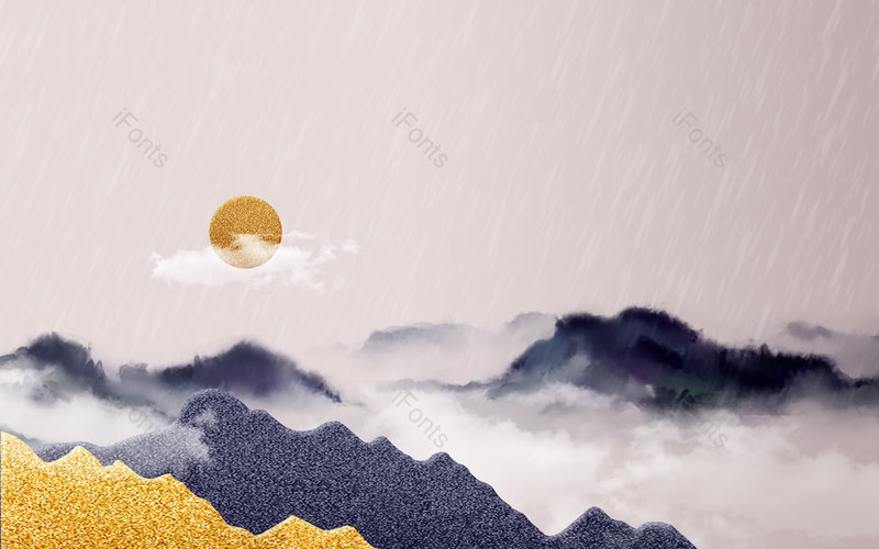 灰色中国风意境山水画山峰鎏金宣传背景,插画/手绘图,插画/手绘图库,插画/手绘图下载,插画/手绘
